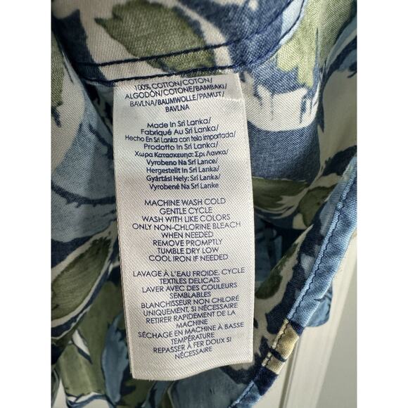 Chaps Shirt Blouse Shirt Tropical Coastal Palm Leaf Print Plus 2X Contras Cuff - Picture 5 of 8